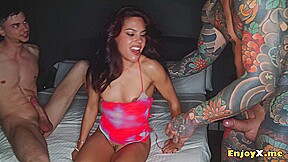 Horny bitch Apolonia Lapiedra gets dp’d in her moist slots by two bbg dudes in a raunchy 3some.